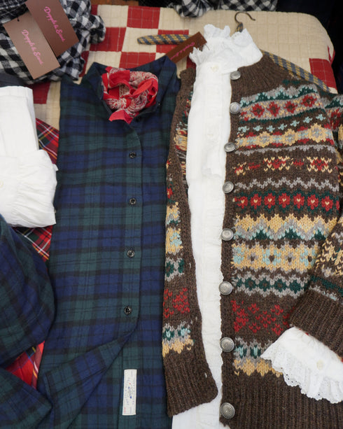 Jacquard Shetland Wool Knit Cardigan / Brown