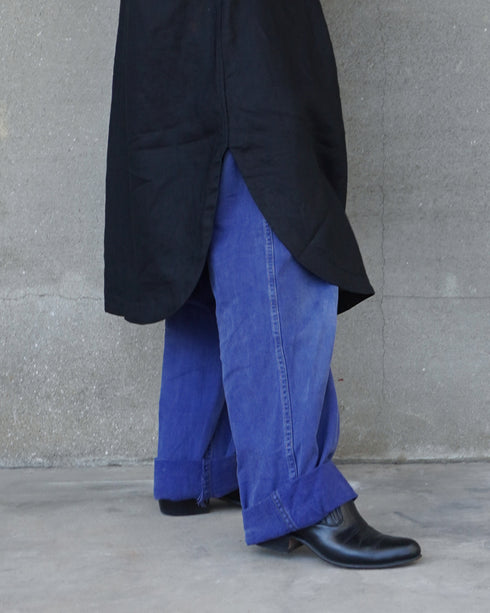 Linen Tuck Shirt Dress / White・Black