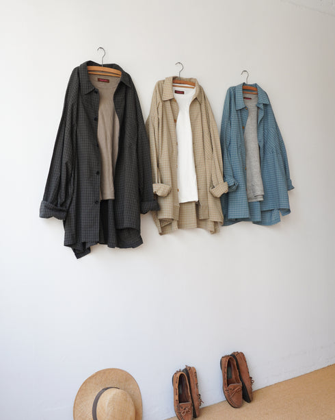 Dobby Check Over Shirt / Beige・Blue・Charcoal