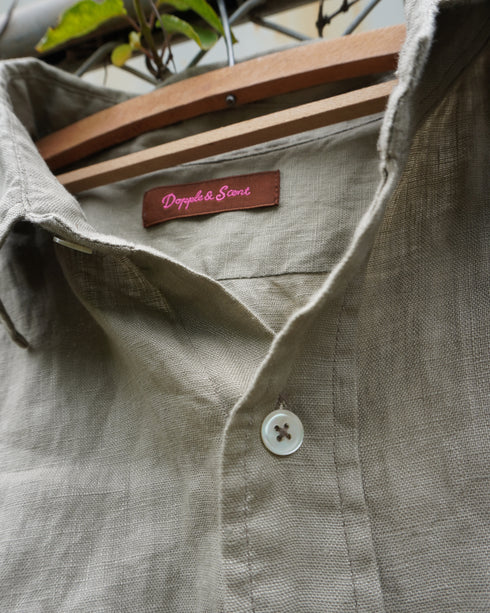 Linen Relaxed Unisex Shirt / Khakibeige・Frenchblue