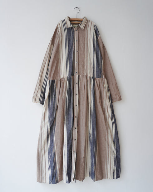 BasShu × Dopple&Scent Gathered Shirt Dress / BROWN