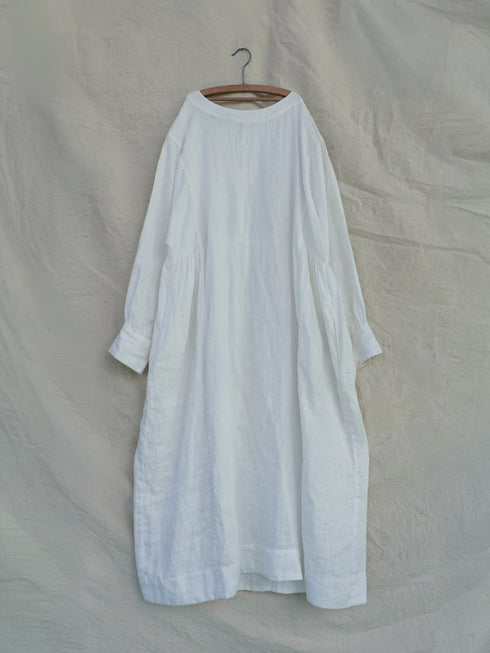 Linen Gather Dress / White・Black