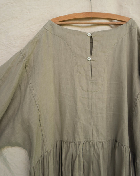 Linen Gather Dress / Khakibeige・Frenchblue