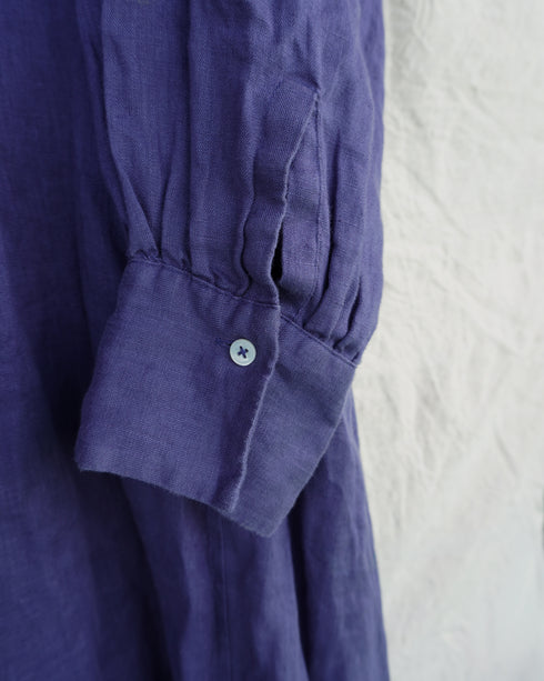 Linen Gather Dress / Khakibeige・Frenchblue