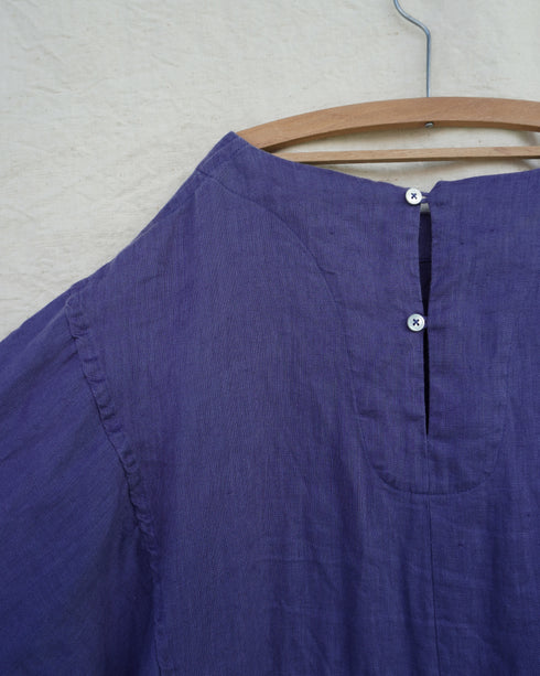 Linen Gather Dress / Khakibeige・Frenchblue
