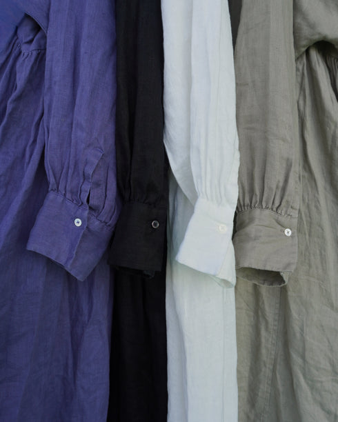 Linen Gather Dress / Khakibeige・Frenchblue