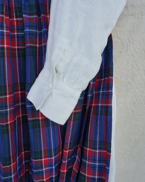 Linen Gather Dress / White・Black