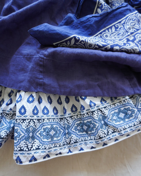 Linen Gather Dress / Khakibeige・Frenchblue
