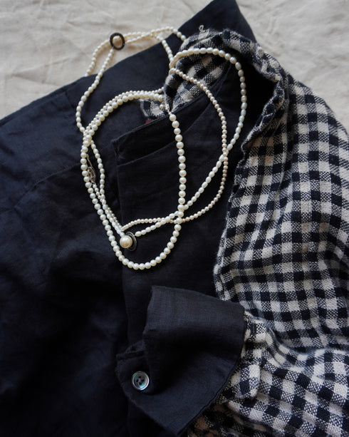 Linen Gather Dress / White・Black