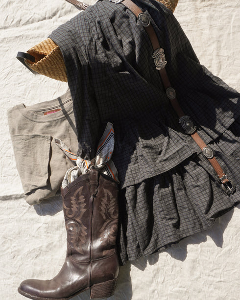 Dobby Check Frill Skirt / Beige・Blue・Charcoal
