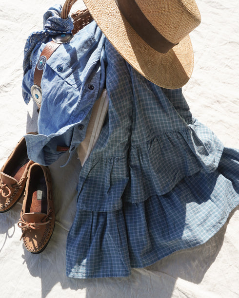 Dobby Check Frill Skirt / Beige・Blue・Charcoal