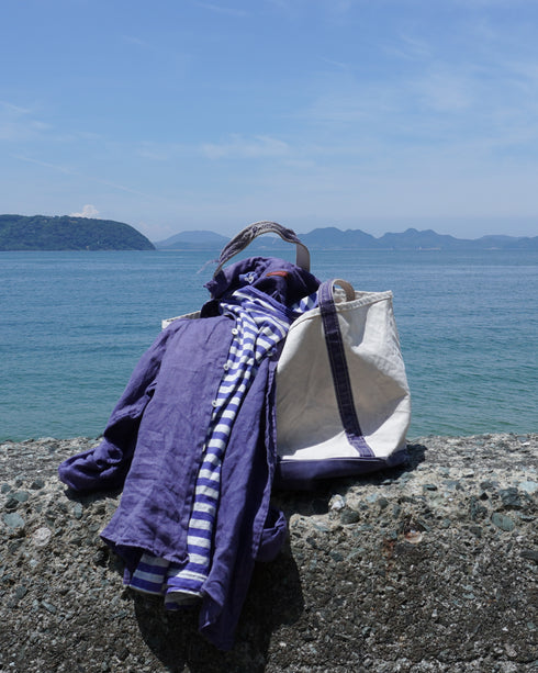 Linen Relaxed Unisex Shirt / Khakibeige・Frenchblue