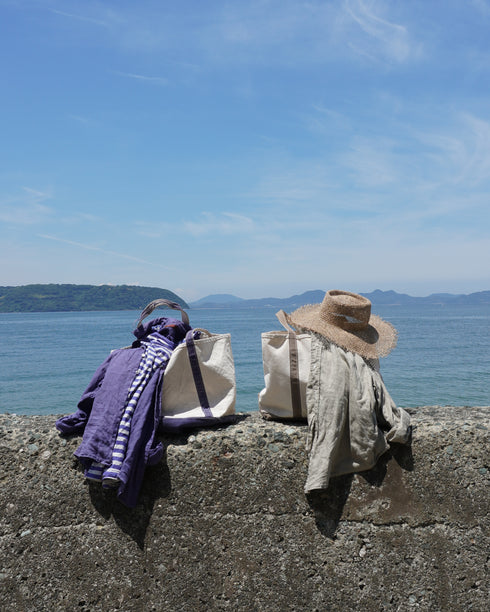 Linen Relaxed Unisex Shirt / Khakibeige・Frenchblue