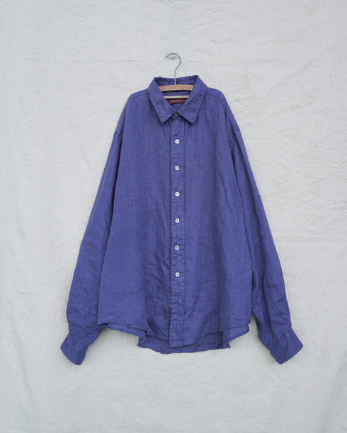 Linen Relaxed Unisex Shirt / Khakibeige・Frenchblue