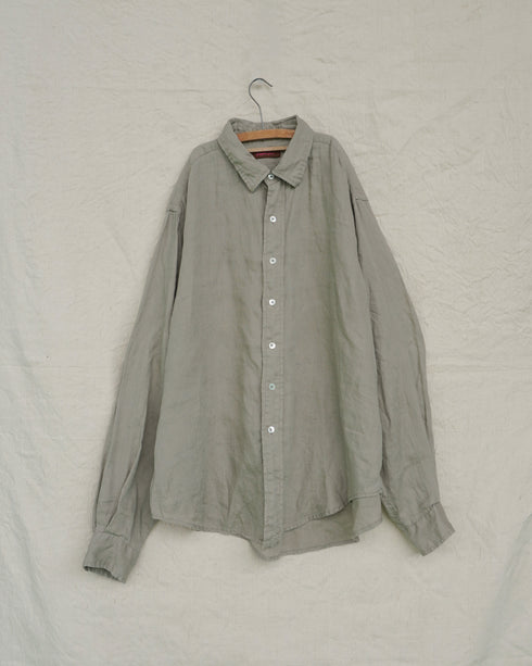 Linen Relaxed Unisex Shirt / Khakibeige・Frenchblue