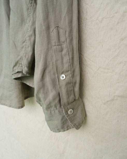 Linen Relaxed Unisex Shirt / Khakibeige・Frenchblue