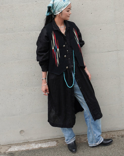 Linen Tuck Shirt Dress / White・Black