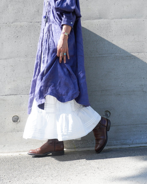 Linen Tuck Shirt Dress / Khakibeige・Frenchblue