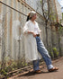 Linen Tuck Shirt Dress / White・Black