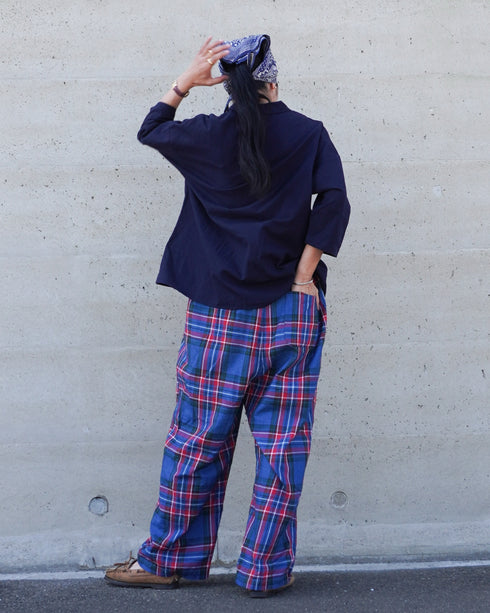 Linen Cotton Open Collar Shirt / Beige・Navy