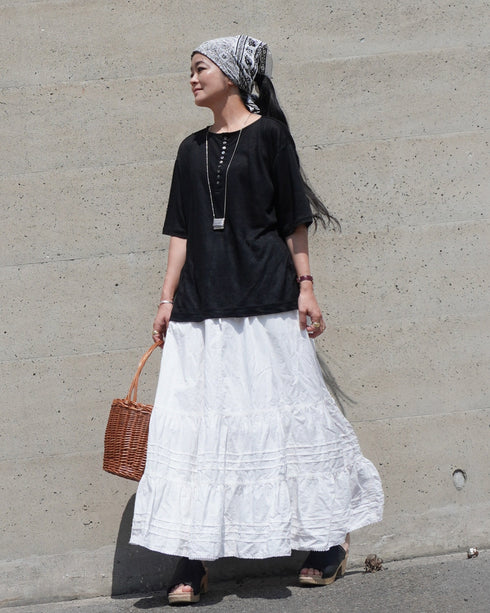 Linen 2way Henley Tee / Khaki・Black