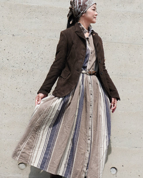 BasShu × Dopple&Scent Gathered Shirt Dress / BROWN