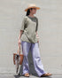 Linen 2way Henley Tee / Khaki・Black