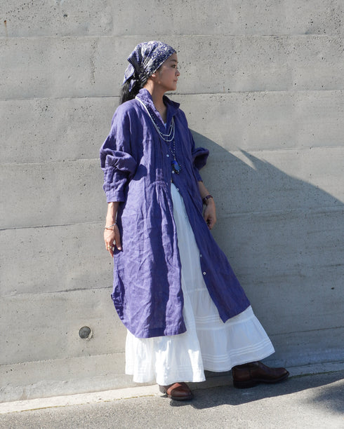 Linen Tuck Shirt Dress / Khakibeige・Frenchblue
