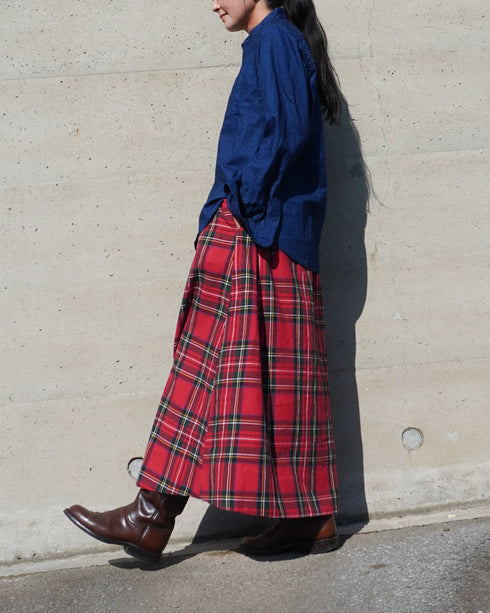 INDIGO Tartan Gathered Skirt / Red・Blue