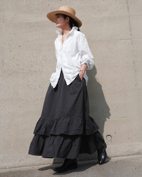 Dobby Check Frill Skirt / Beige・Blue・Charcoal