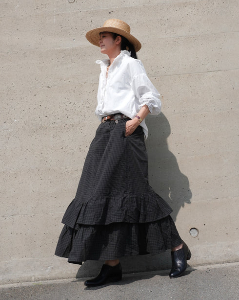 Dobby Check Frill Skirt / Beige・Blue・Charcoal