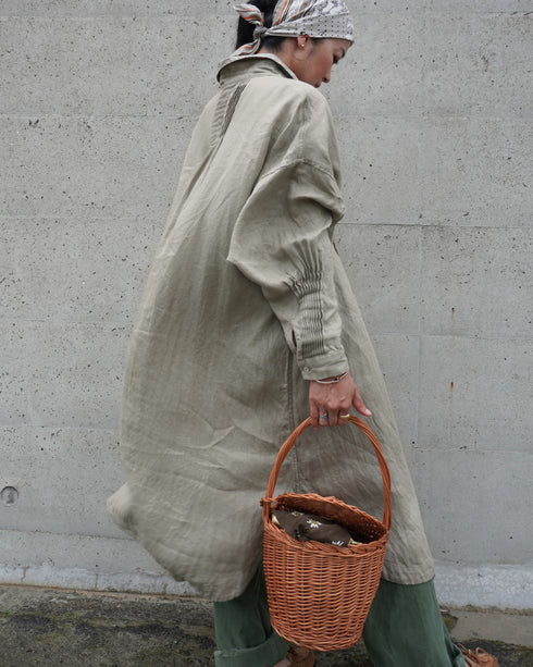 Linen Tuck Shirt Dress / Khakibeige・Frenchblue