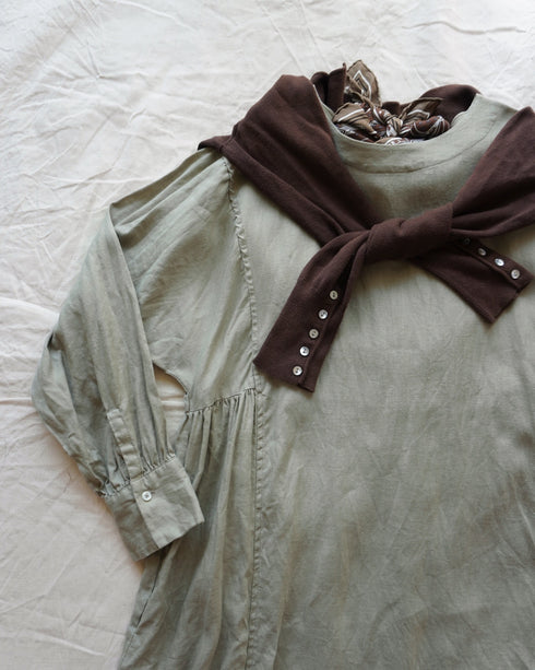 Linen Gather Dress / Khakibeige・Frenchblue