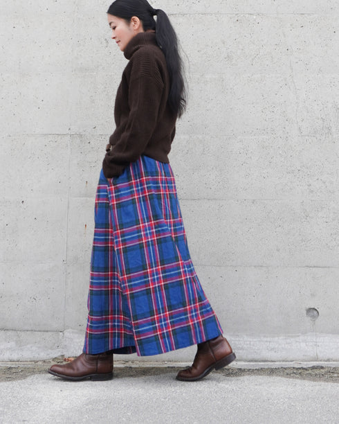 INDIGO Tartan Gathered Skirt / Red・Blue