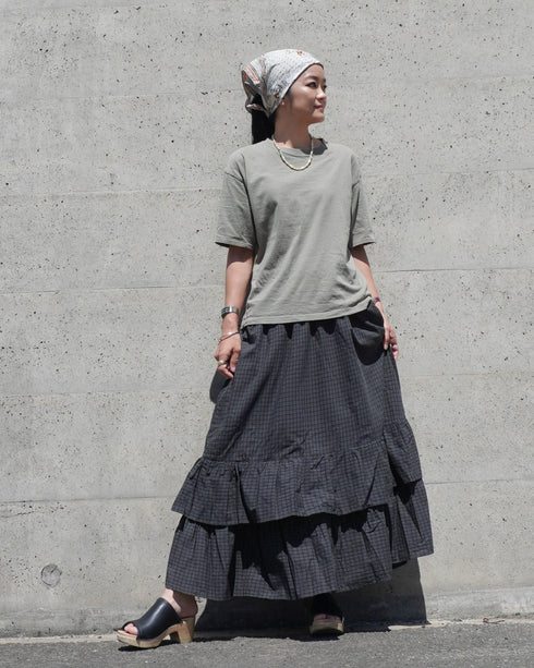 Dobby Check Frill Skirt / Beige・Blue・Charcoal