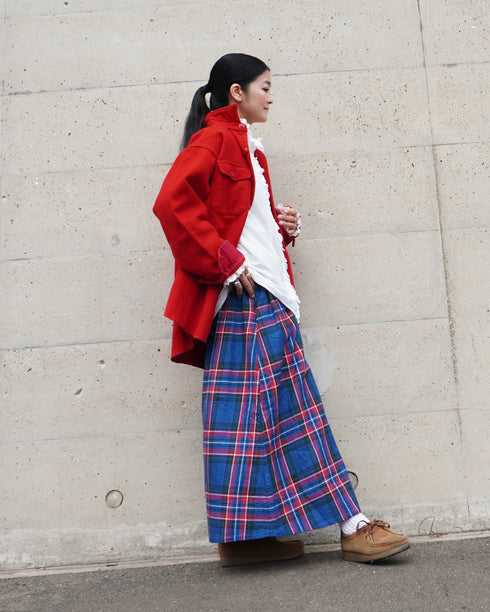 INDIGO Tartan Gathered Skirt / Red・Blue