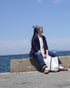 Linen Cotton Open Collar Shirt / Beige・Navy