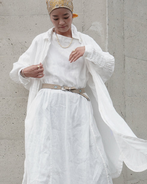 Linen Tuck Shirt Dress / White・Black