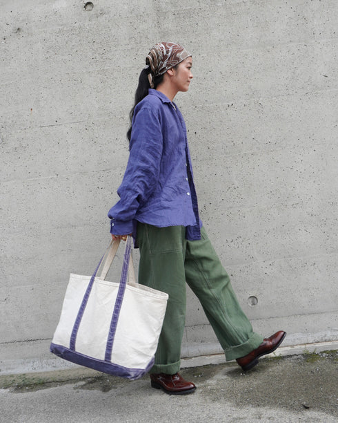 Linen Relaxed Unisex Shirt / Khakibeige・Frenchblue