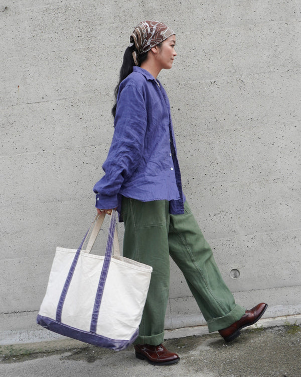 Linen Relaxed Unisex Shirt / Khakibeige・Frenchblue