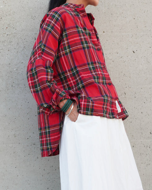 INDIGO Tartan Over Shirt / Red・Blue