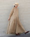 Linen Cotton Open Collar Dress / Beige・Navy