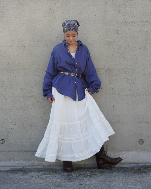 Linen Relaxed Unisex Shirt / Khakibeige・Frenchblue