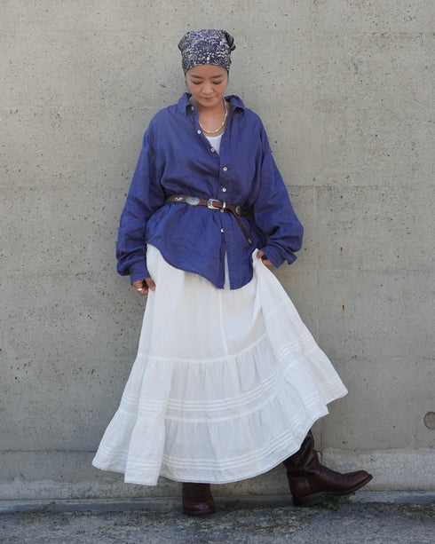 Linen Relaxed Unisex Shirt / Khakibeige・Frenchblue