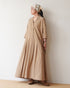 Linen Cotton Open Collar Dress / Beige・Navy