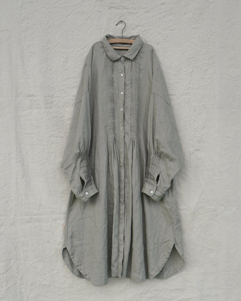 Linen Tuck Shirt Dress / Khakibeige・Frenchblue