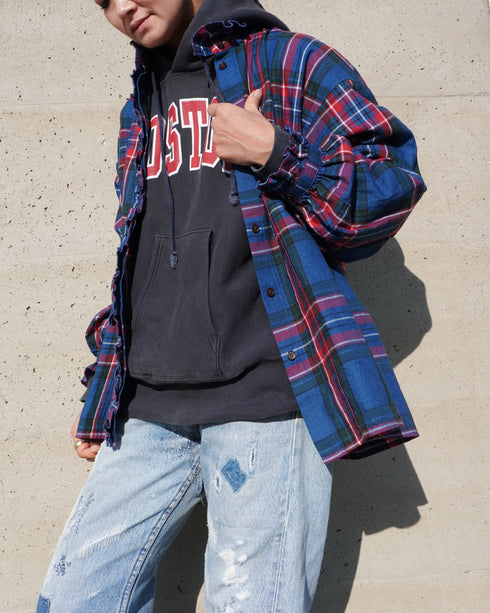 〈予約〉INDIGO Tartan Frill Tuck Blouse / Red・Blue