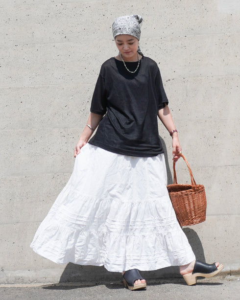 Linen 2way Henley Tee / Khaki・Black