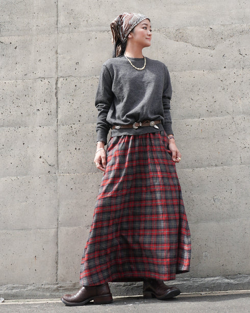 Nel Check Gathered Skirt / Black Watch・Red Check