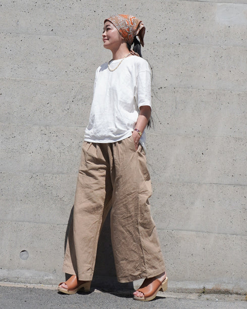 Linen Cotton Tuck Pants / Beige・Navy